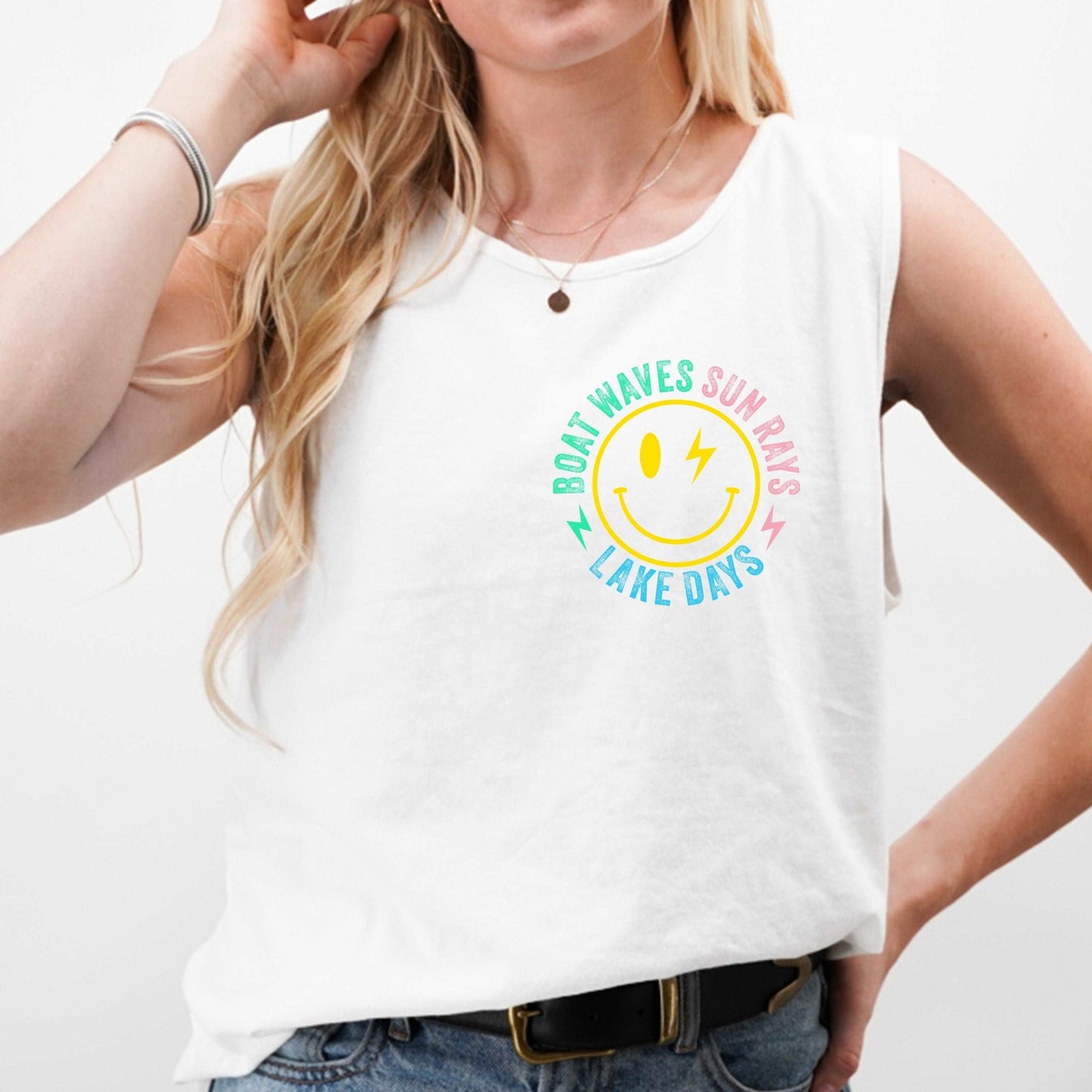 Boat Waves Sun Rays Lake Days - CC white - Sunfire Tees