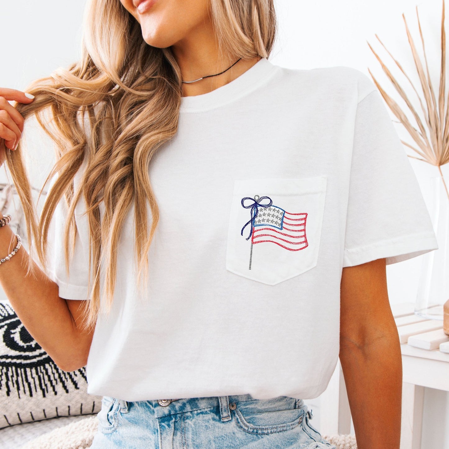 Embroidered Flag Pocket Tee – Comfort Colors - Sunfire Tees