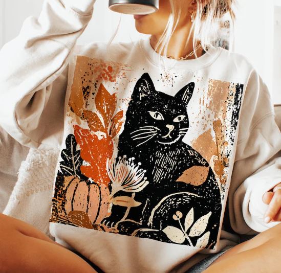 Fall Black Cat on CC Ivory - Sunfire Tees