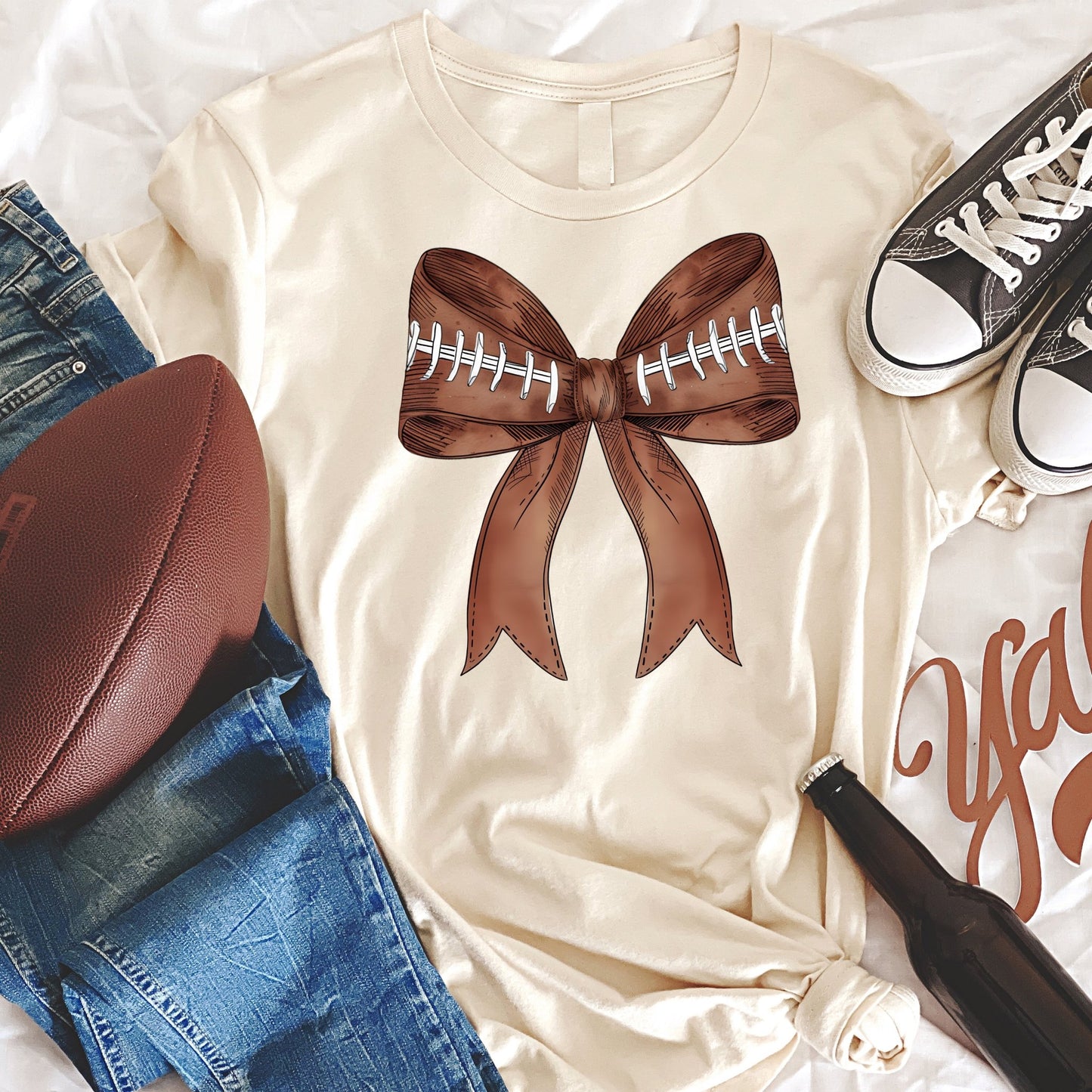 Football Coquette Bow Natural - Sunfire Tees