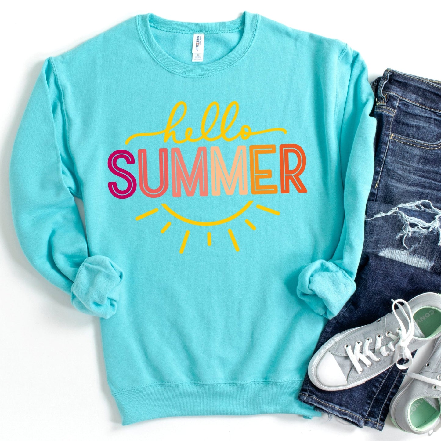 Hello Summer - Heather Sea Green - Sunfire Tees