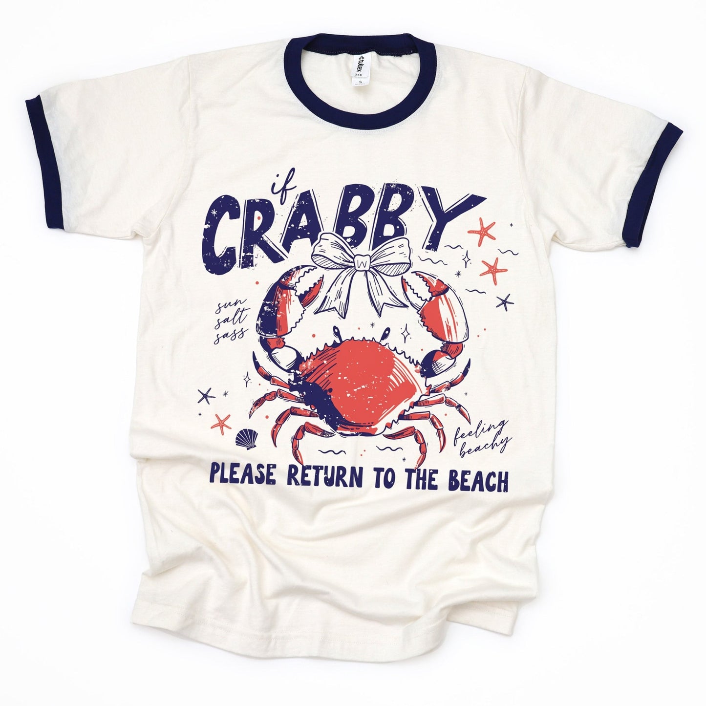If Crabby Return to the Beach - Navy Ringer - Sunfire Tees