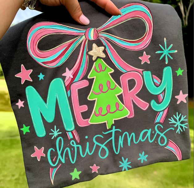 Merry Christmas Coquette Bow - Charcoal - Sunfire Tees
