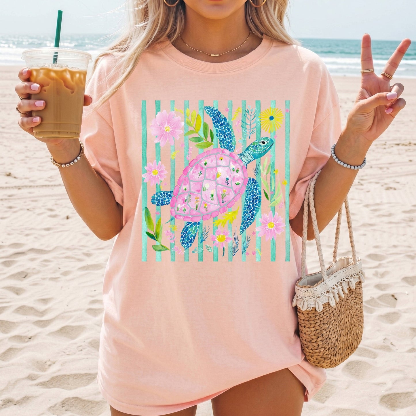 Striped Sea Turtle - Comfort Colors - Sunfire Tees