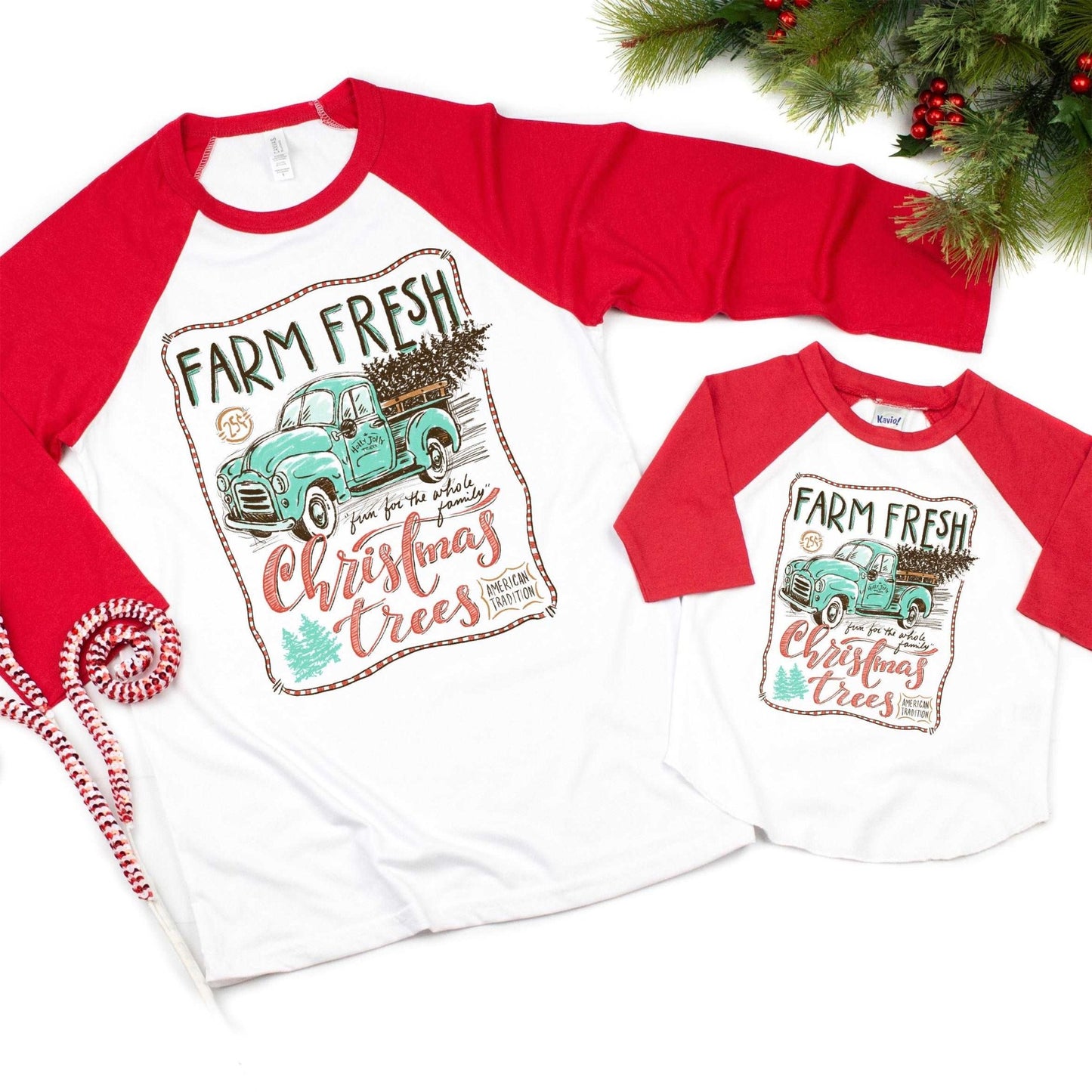 Farm Fresh Christmas Trees - Red Raglan - Sunfire Tees
