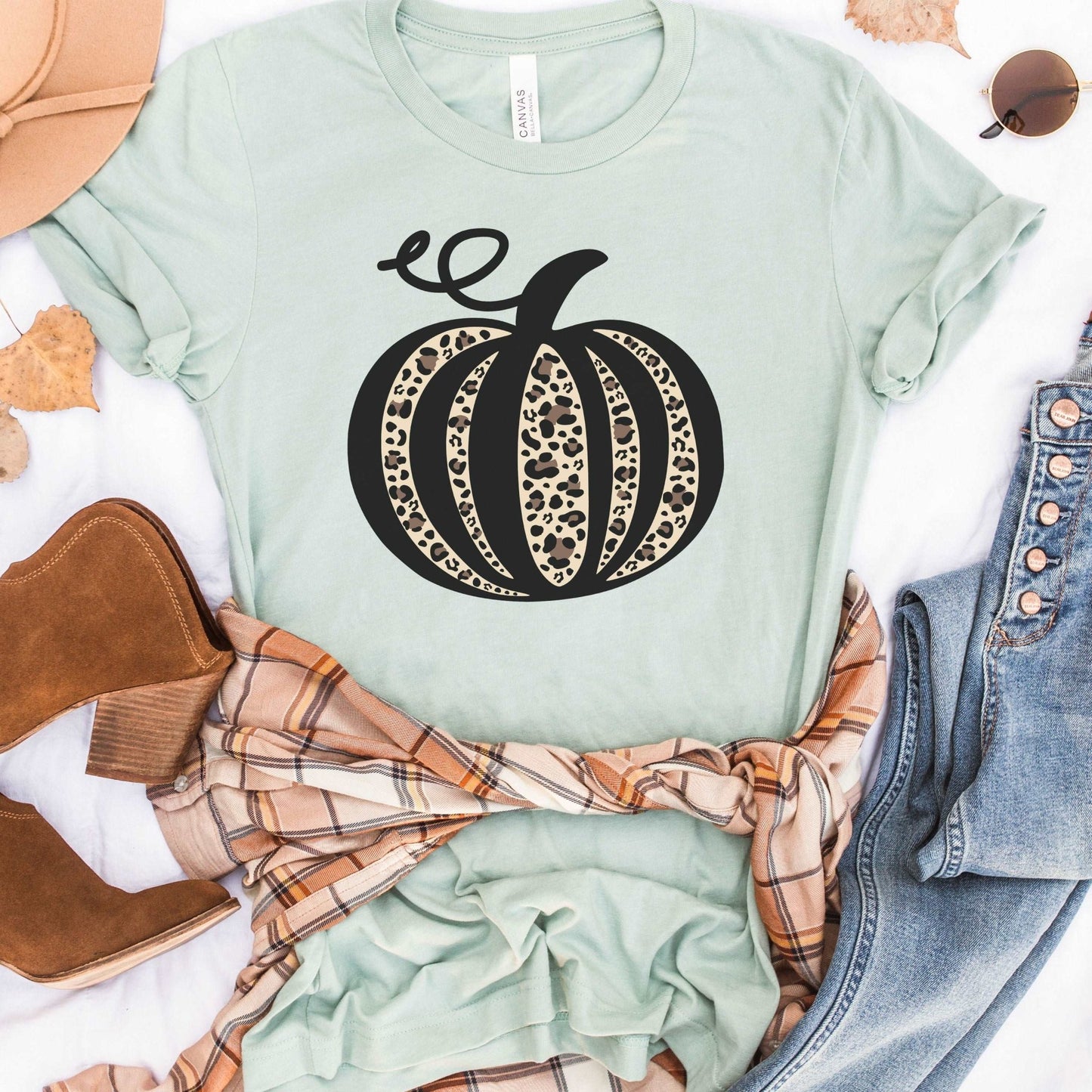 Leopard Pumpkin - Heather Dusty Blue - Sunfire Tees