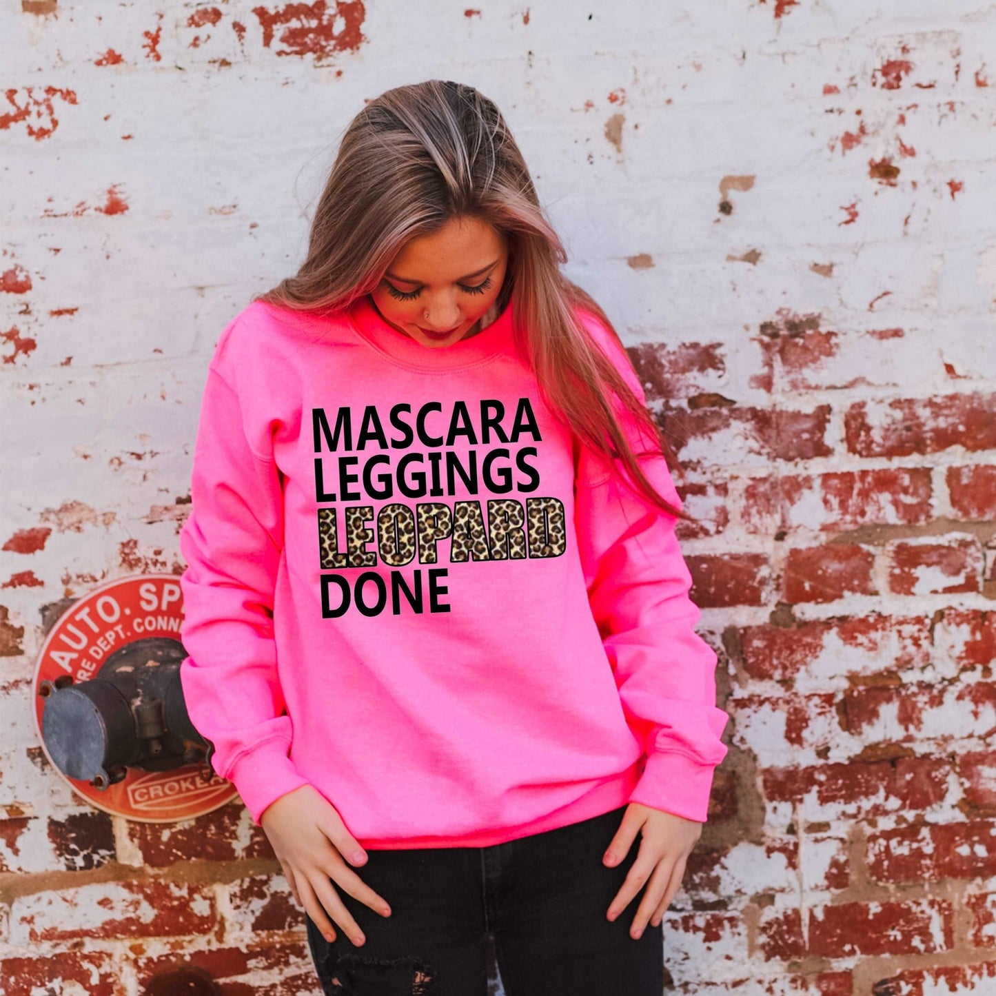 Mascara Leggings Leopard Done Sweatshirt - Bright Pink - Sunfire Tees