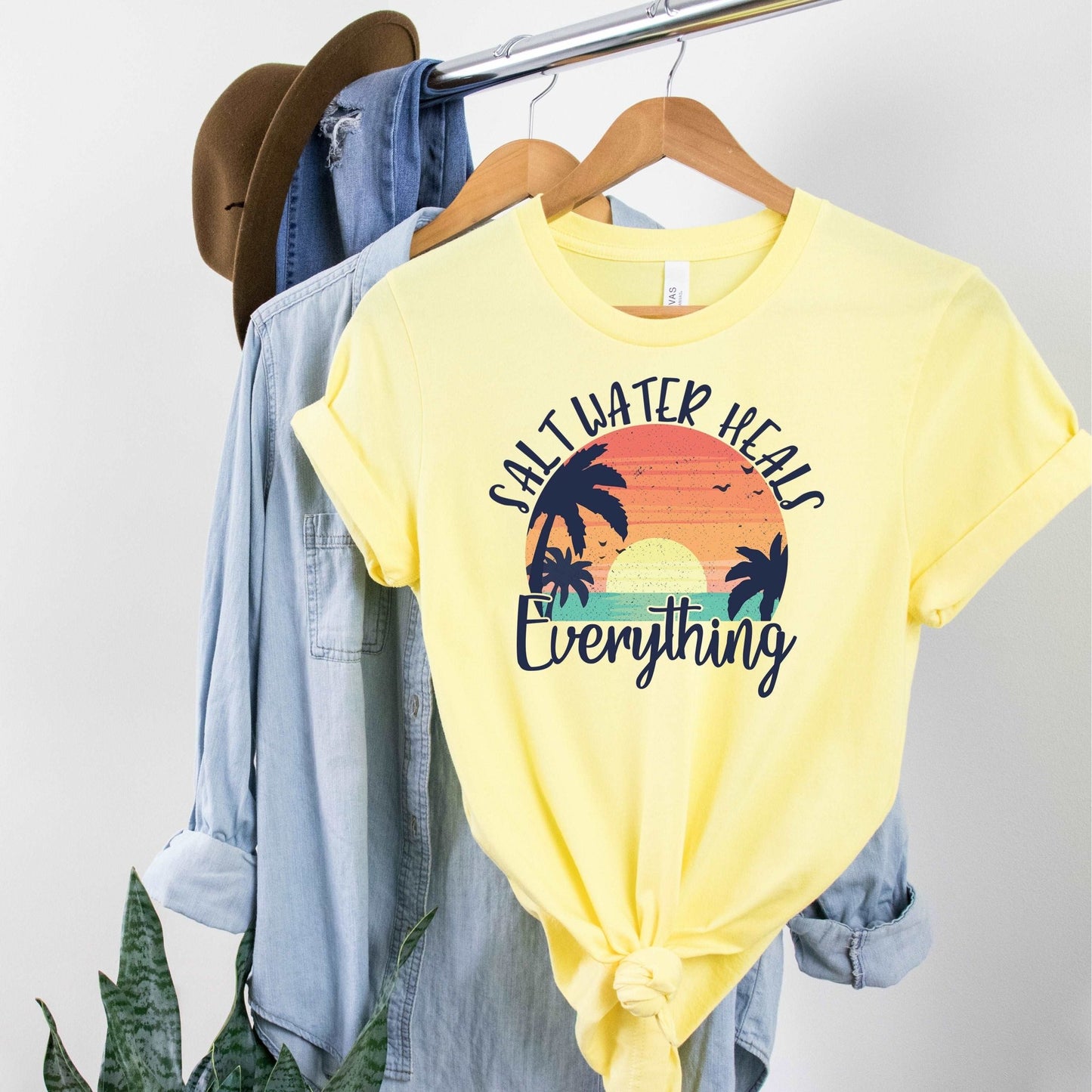 Saltwater Heals Everything - Heather Yellow - Sunfire Tees