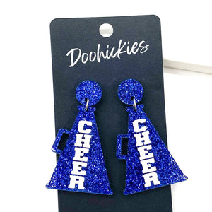 2" Painted Cheer Megaphone Dangles - Custom Spirit Earrings - Sunfire Tees