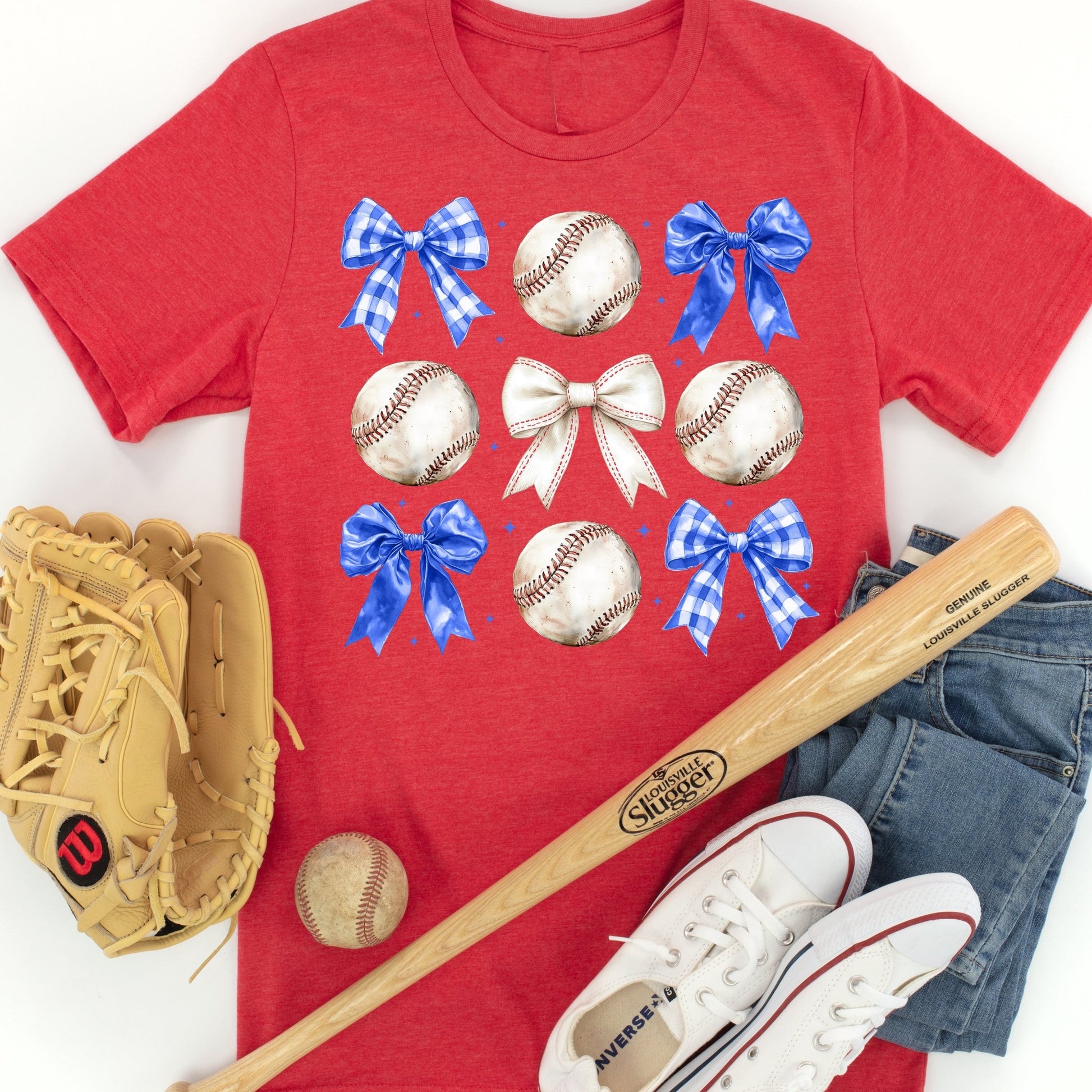 Baseball Coquette Bows - heather red - Sunfire Tees