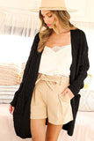 Open Front Patch Pocket Textured Knitted Cardigan