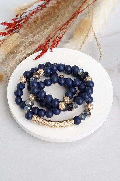 Beaded bracelets set in Wooden Navy Blue and Gold tube - Sunfire Tees