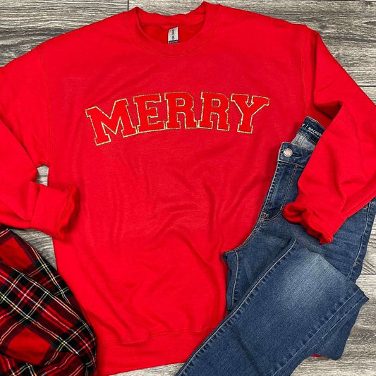 Chenille Merry Sweatshirt - Sunfire Tees