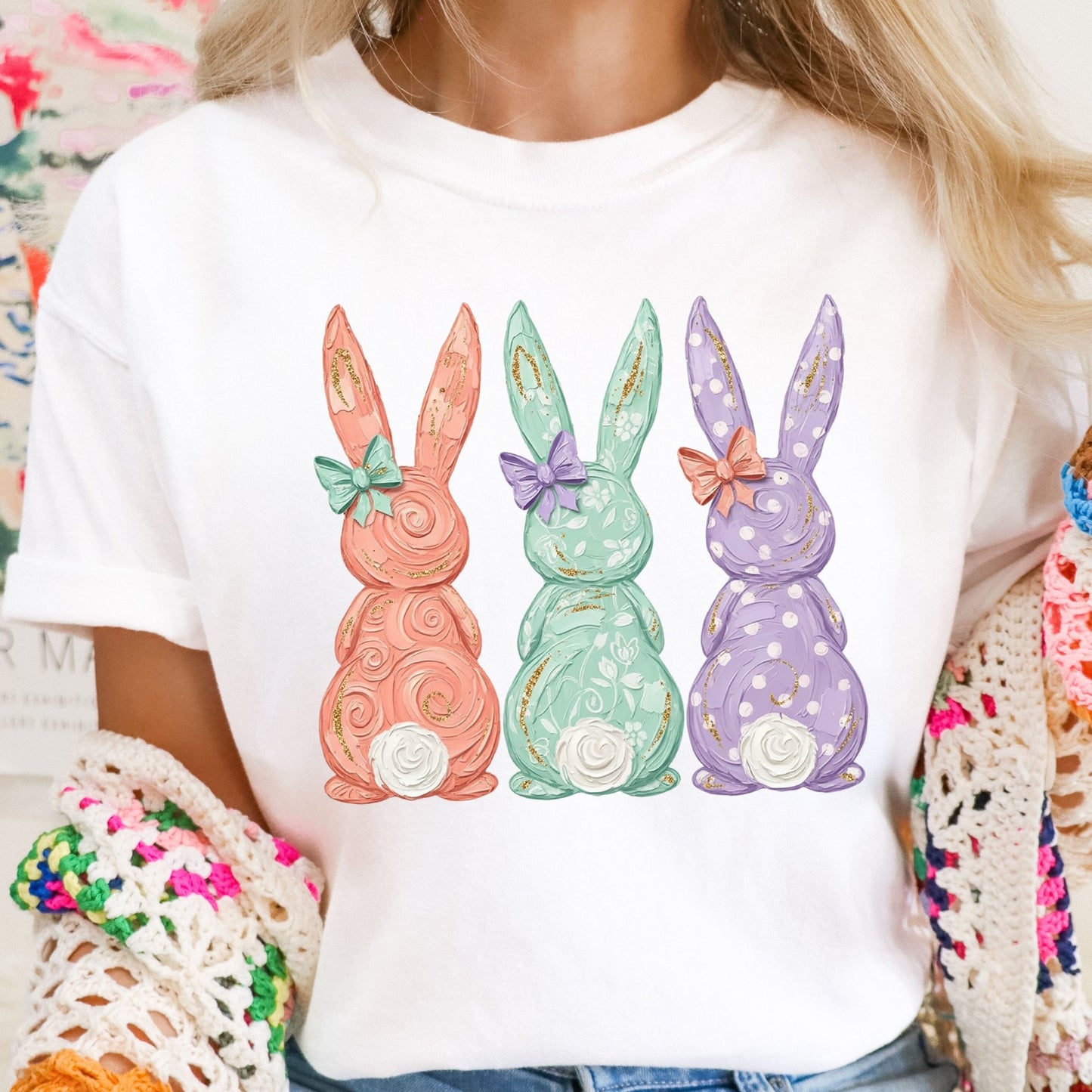 Coquette Easter Bunnies - white - Sunfire Tees