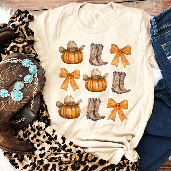 Cowboy Boots, Pumpkins & Bows Shirt - natural