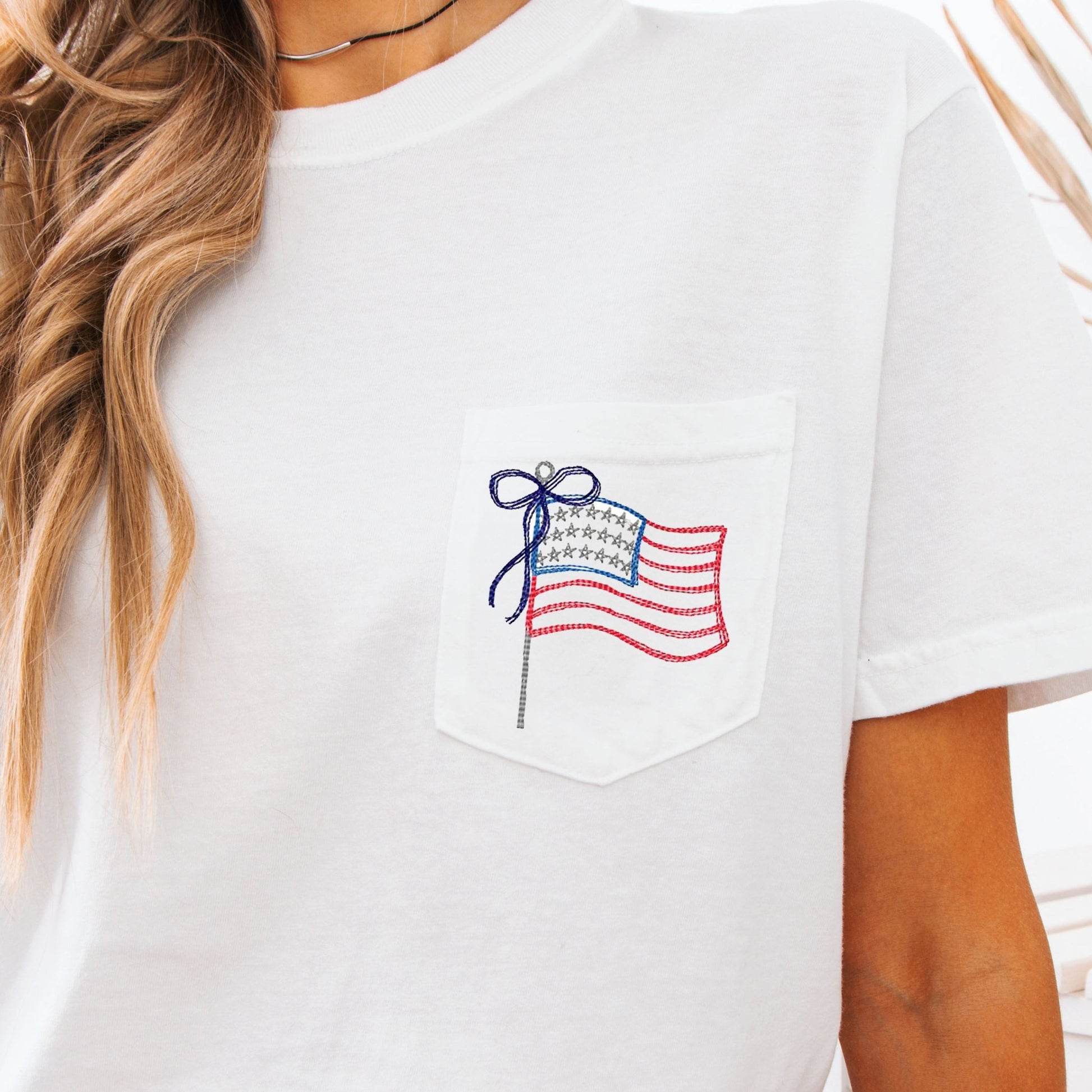 Embroidered Flag Pocket Tee – Comfort Colors - Sunfire Tees