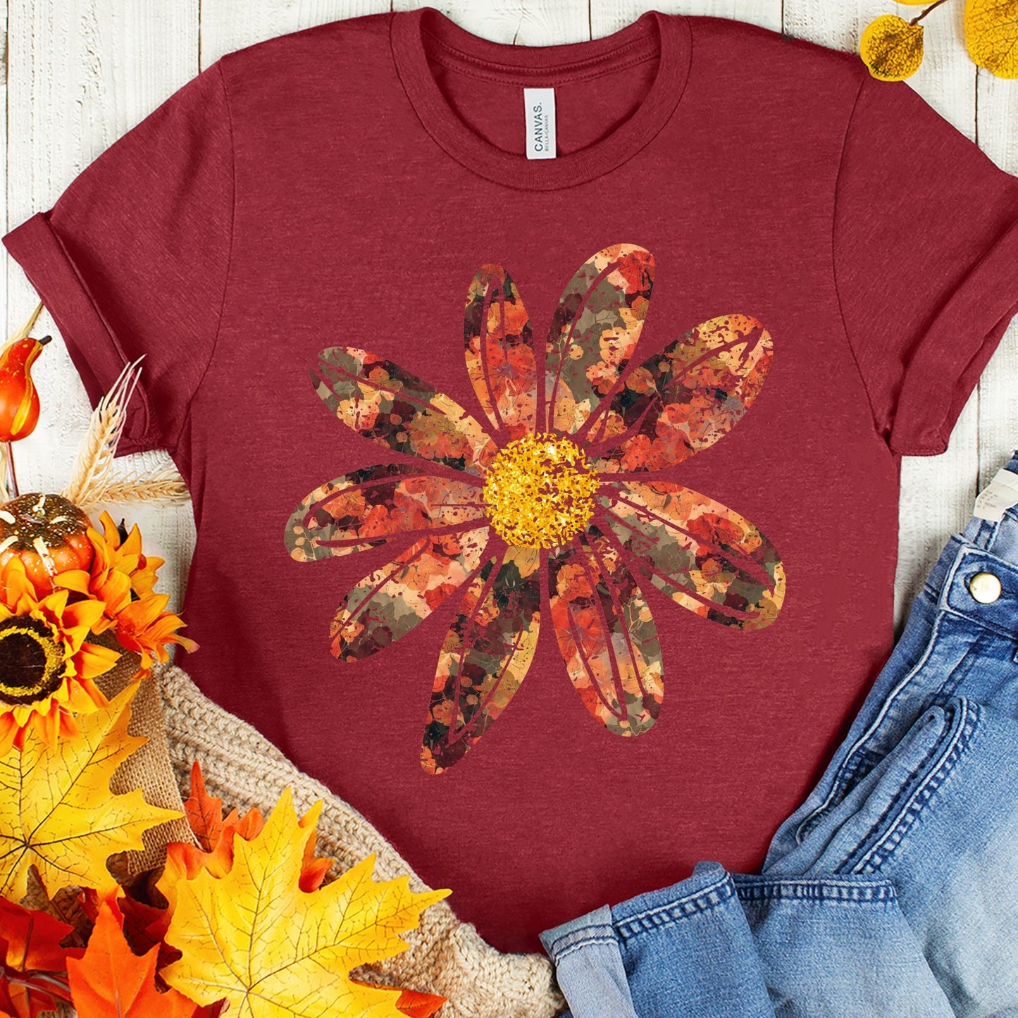 Fall Daisy - heather cardinal - Sunfire Tees