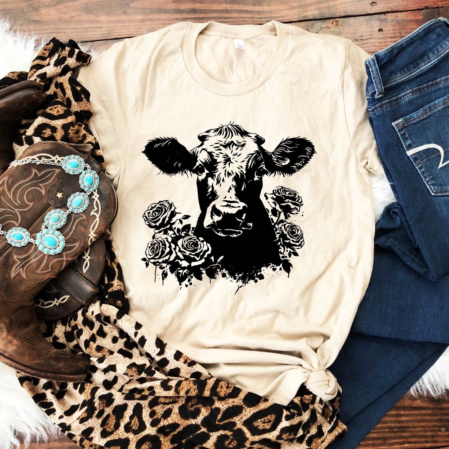 Floral Cow Shirt - Sunfire Tees