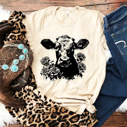 Floral Cow Shirt - Sunfire Tees
