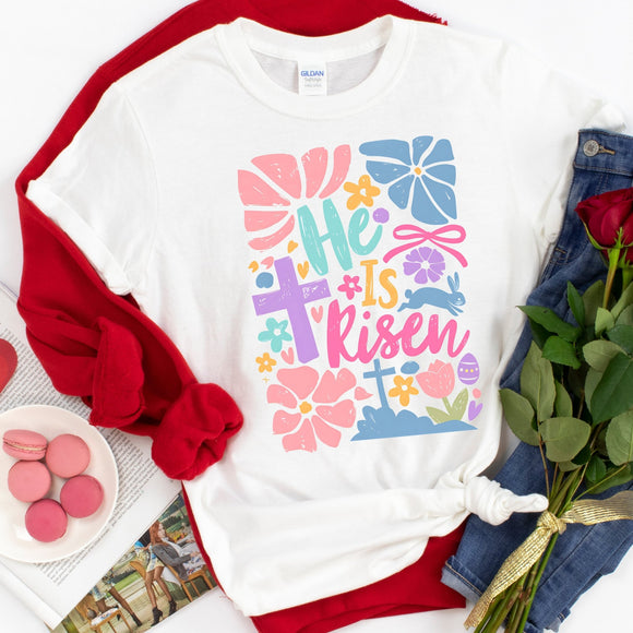 Floral He is Risen on White - Sunfire Tees