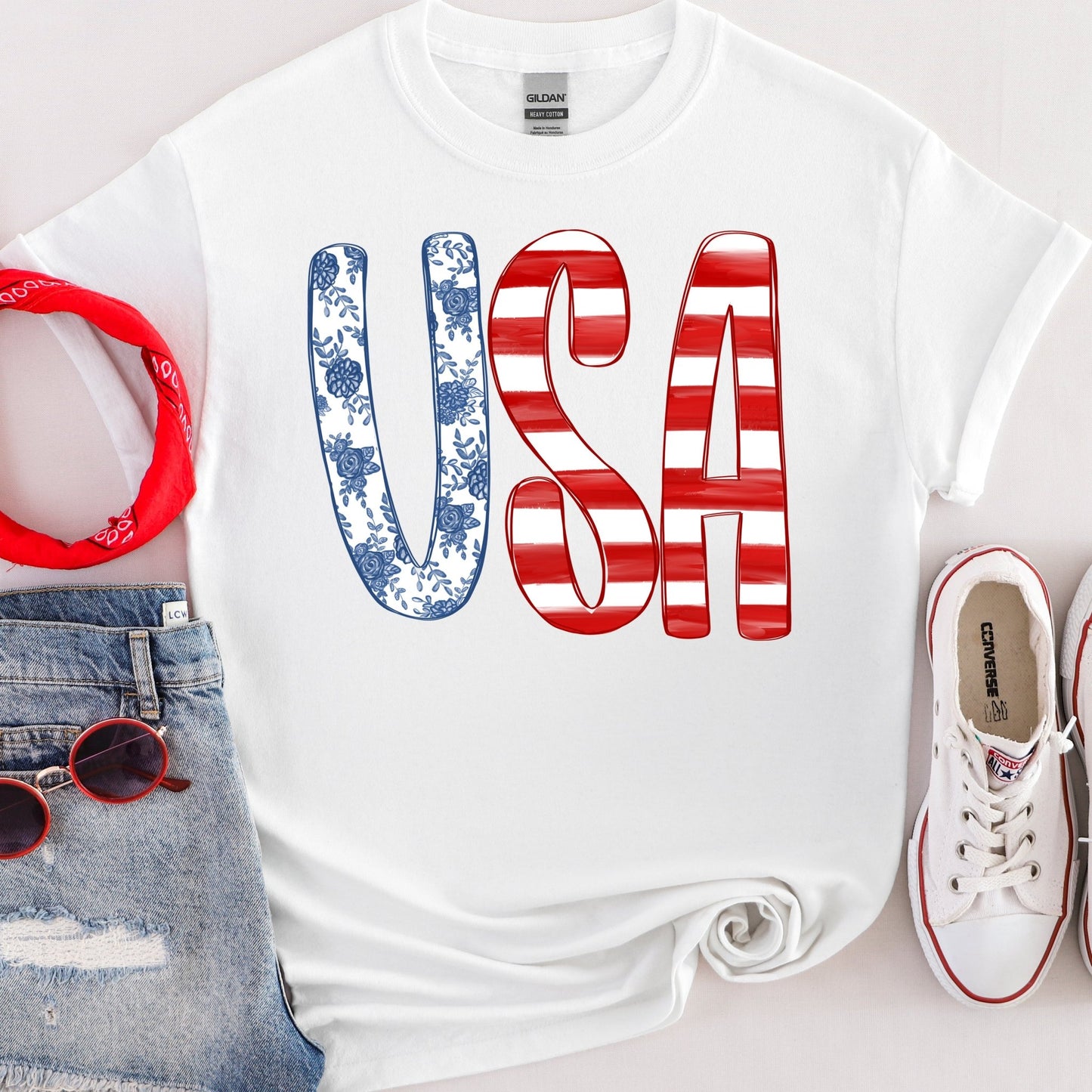 Floral USA - white - Sunfire Tees