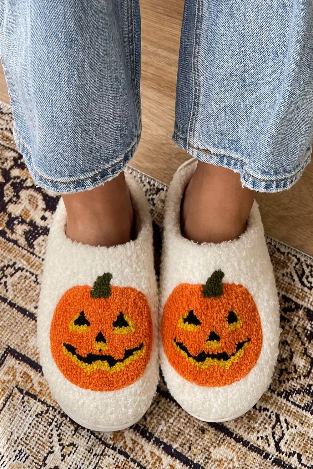 Halloween Pumpkin Print Plush Slippers - Sunfire Tees