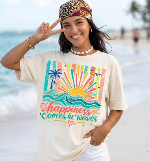 Happiness Comes in Waves - natural - Sunfire Tees