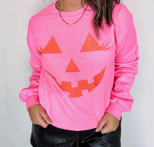 Jack 'o Lantern with Lashes - safety pink - Sunfire Tees