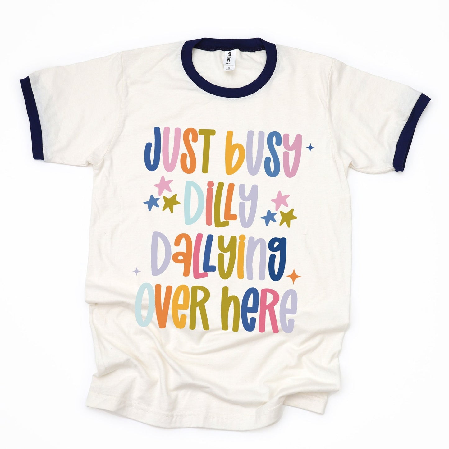 Just Busy Dilly Dallying - navy ringer - Sunfire Tees