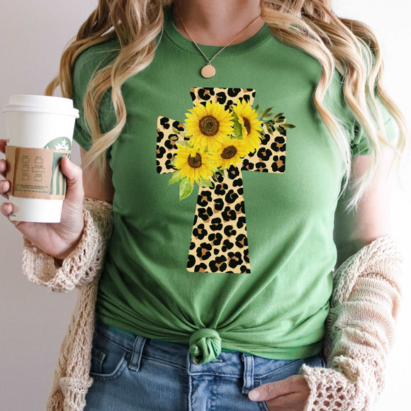 Leopard & Sunflower Cross - Sunfire Tees