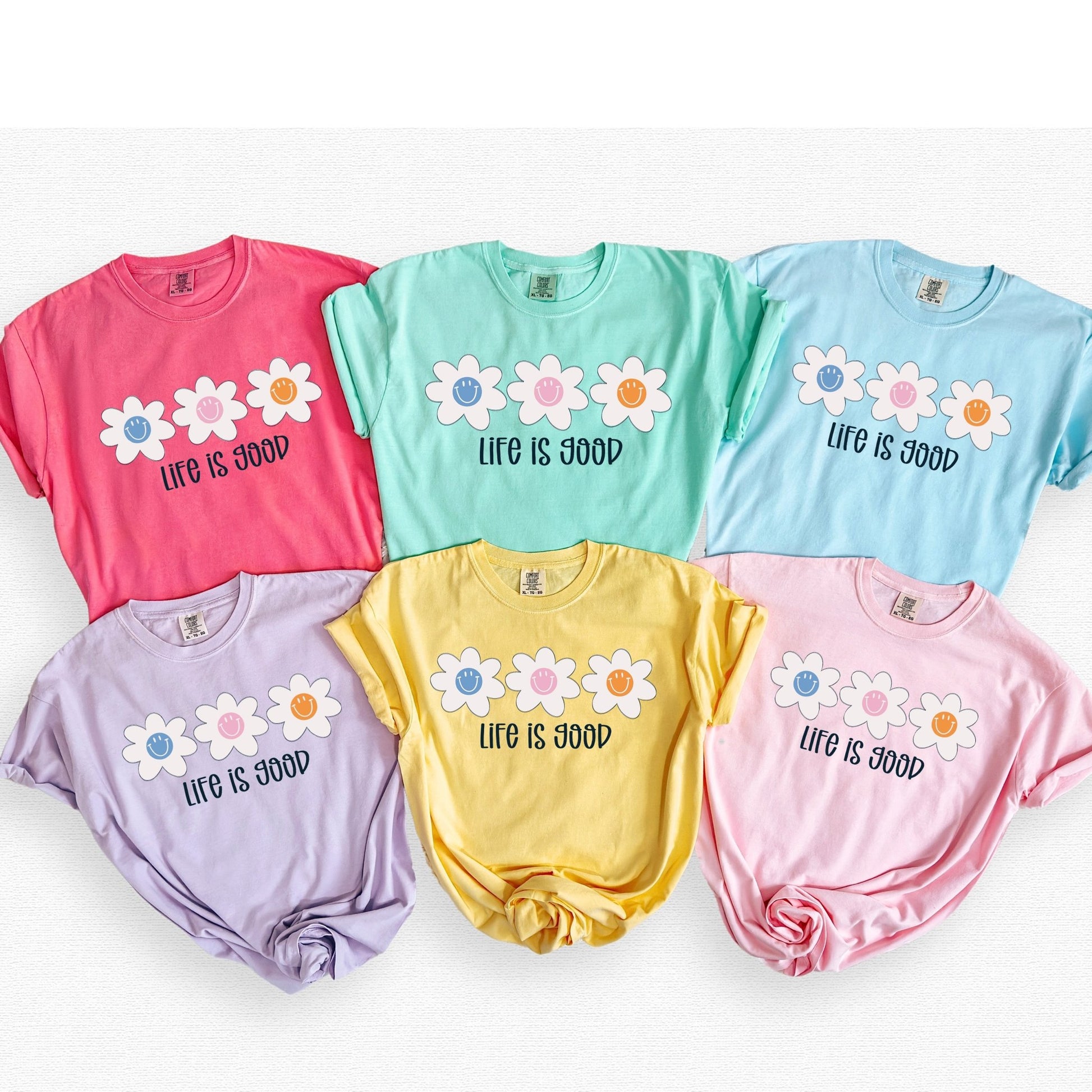 Life is Good Daisies - Comfort Colors - Sunfire Tees