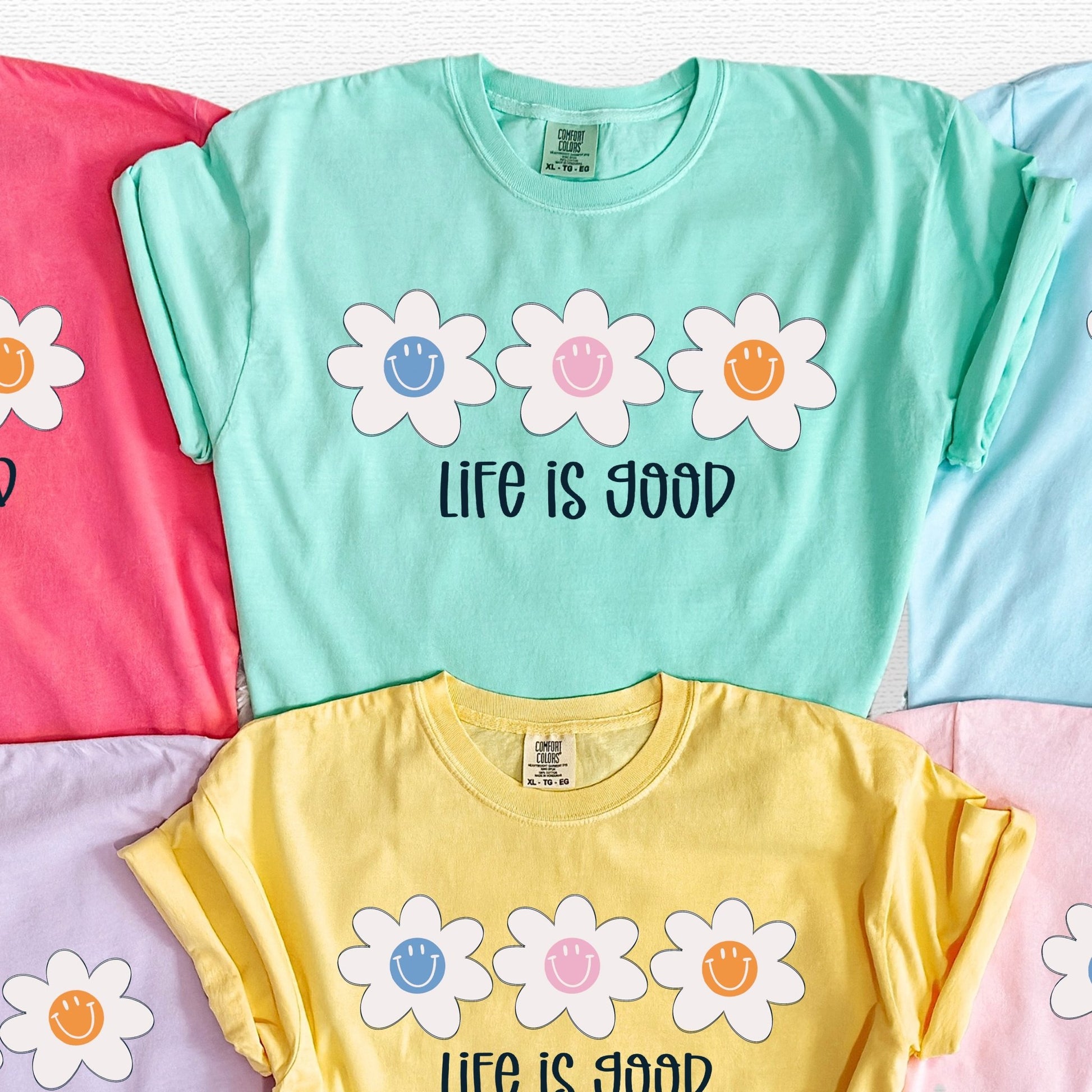 Life is Good Daisies - Comfort Colors - Sunfire Tees
