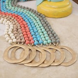 Long Wooden Bead Necklace with gold circle - Cream - Sunfire Tees