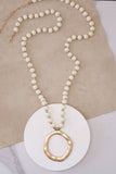 Long Wooden Bead Necklace with gold circle - Cream - Sunfire Tees