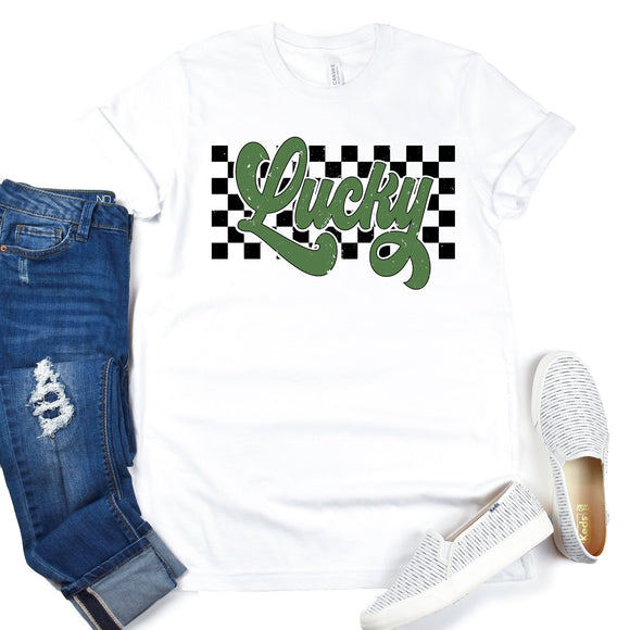 Lucky Checkered on White - Sunfire Tees