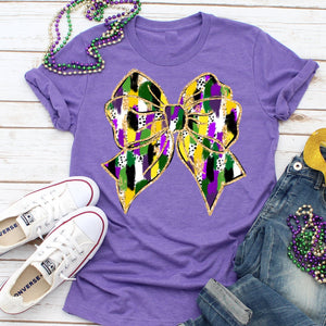 Mardi Gras Bow on Heather Team Purple - Sunfire Tees