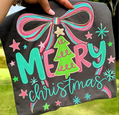 Merry Christmas Coquette Bow - Charcoal - Sunfire Tees