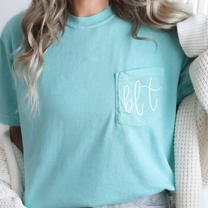 Monogrammed Comfort Colors Pocket Shirt - Embroidered - Sunfire Tees