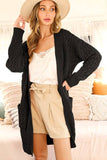 Open Front Patch Pocket Textured Knitted Cardigan VJ81329 - Sunfire Tees