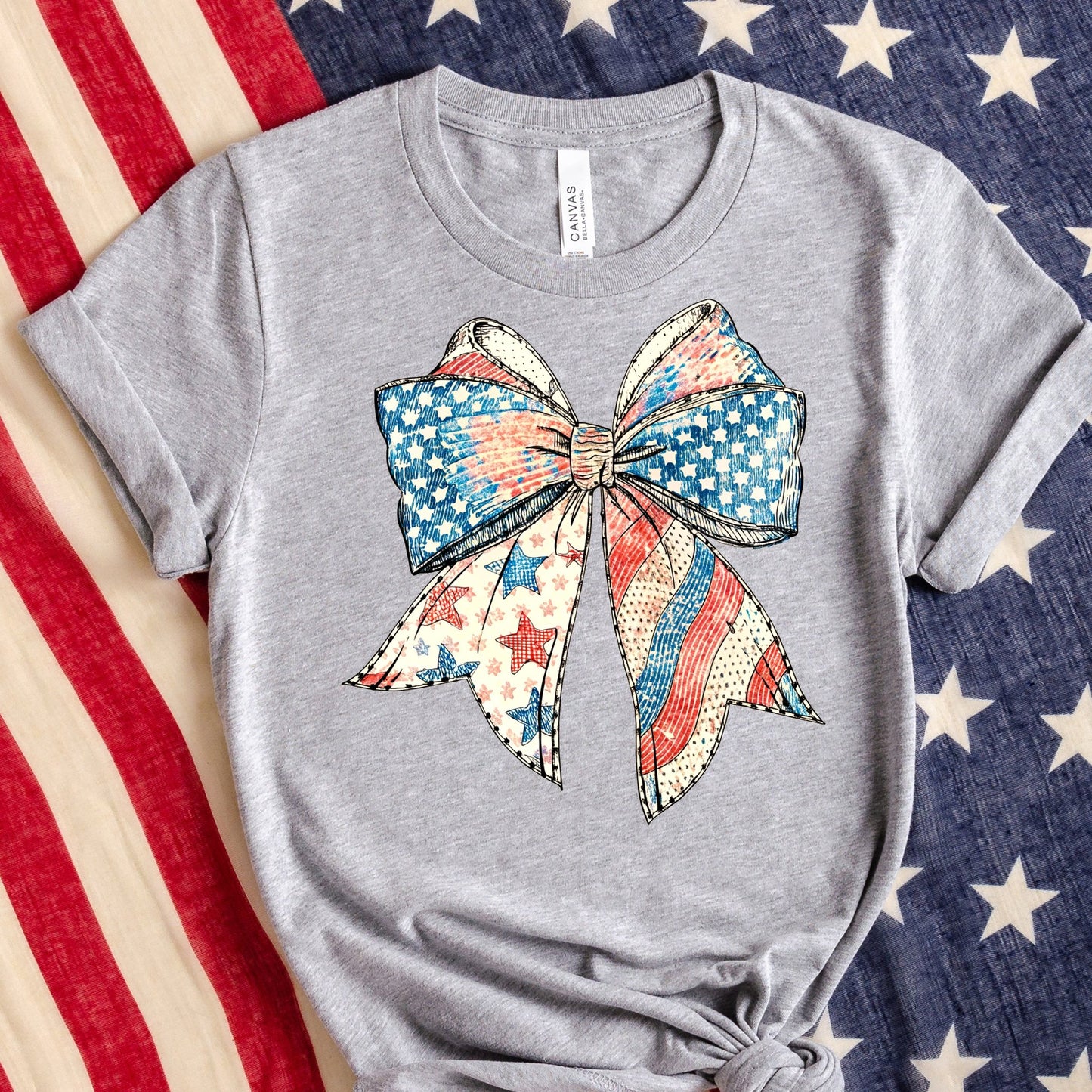 Patriotic Coquette Bow - athletic gray - Sunfire Tees