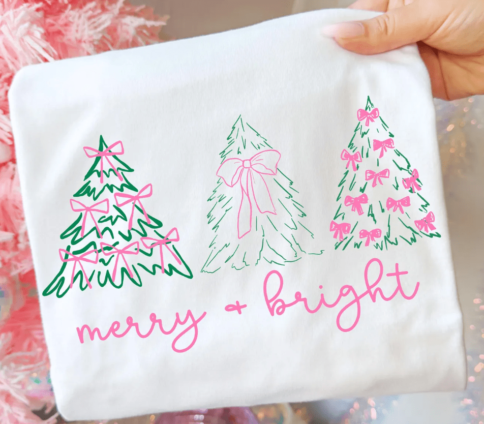 Pink Merry & Bright Trees - white - Sunfire Tees