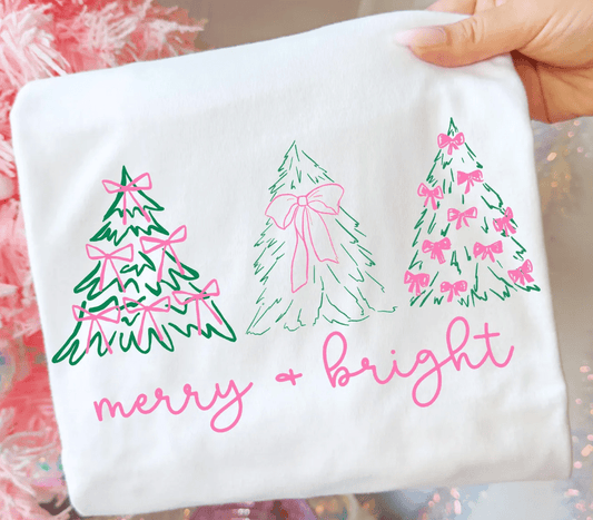 Pink Merry & Bright Trees - white - Sunfire Tees