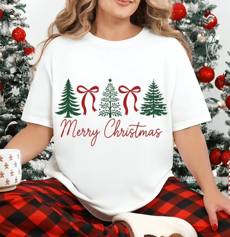 Preppy Christmas Trees & Bows - Comfort Colors - Sunfire Tees