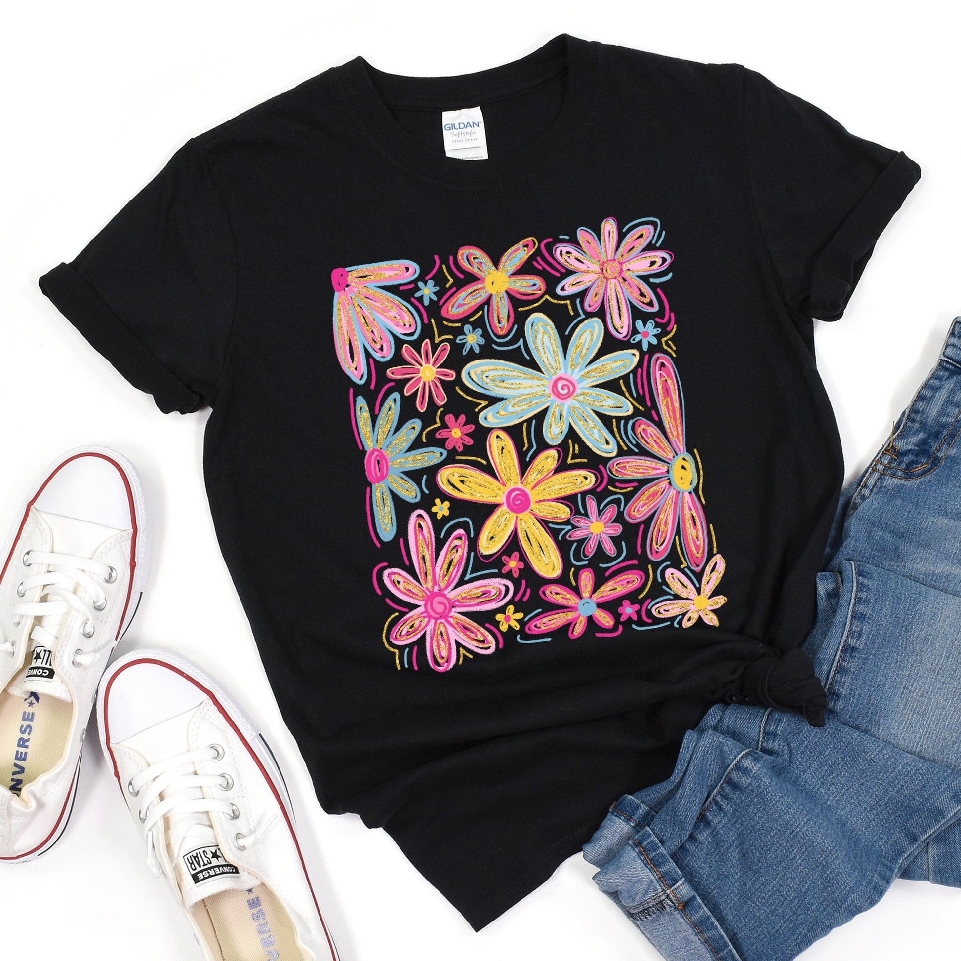 Preppy Floral Brush Stroke Flowers - Sunfire Tees