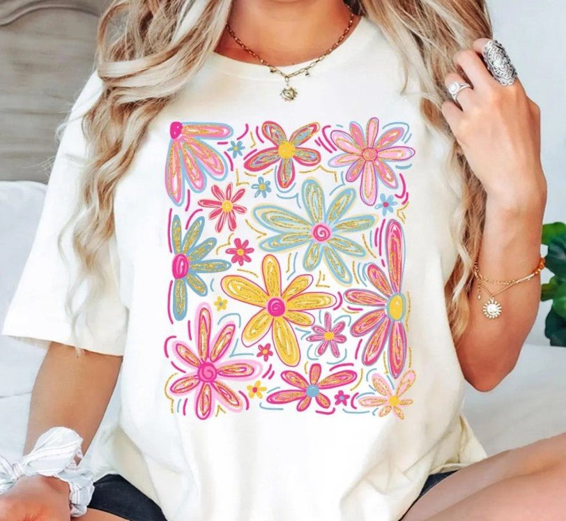 Preppy Floral Brush Stroke Flowers - Sunfire Tees