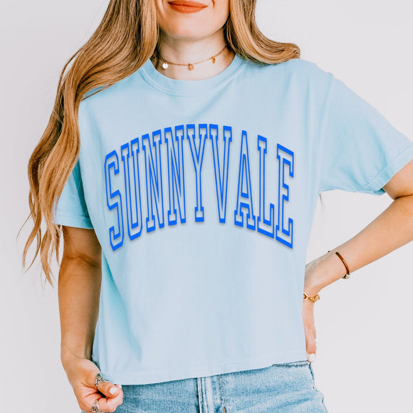 Puff Sunnyvale on Comfort Colors Chambray - Sunfire Tees