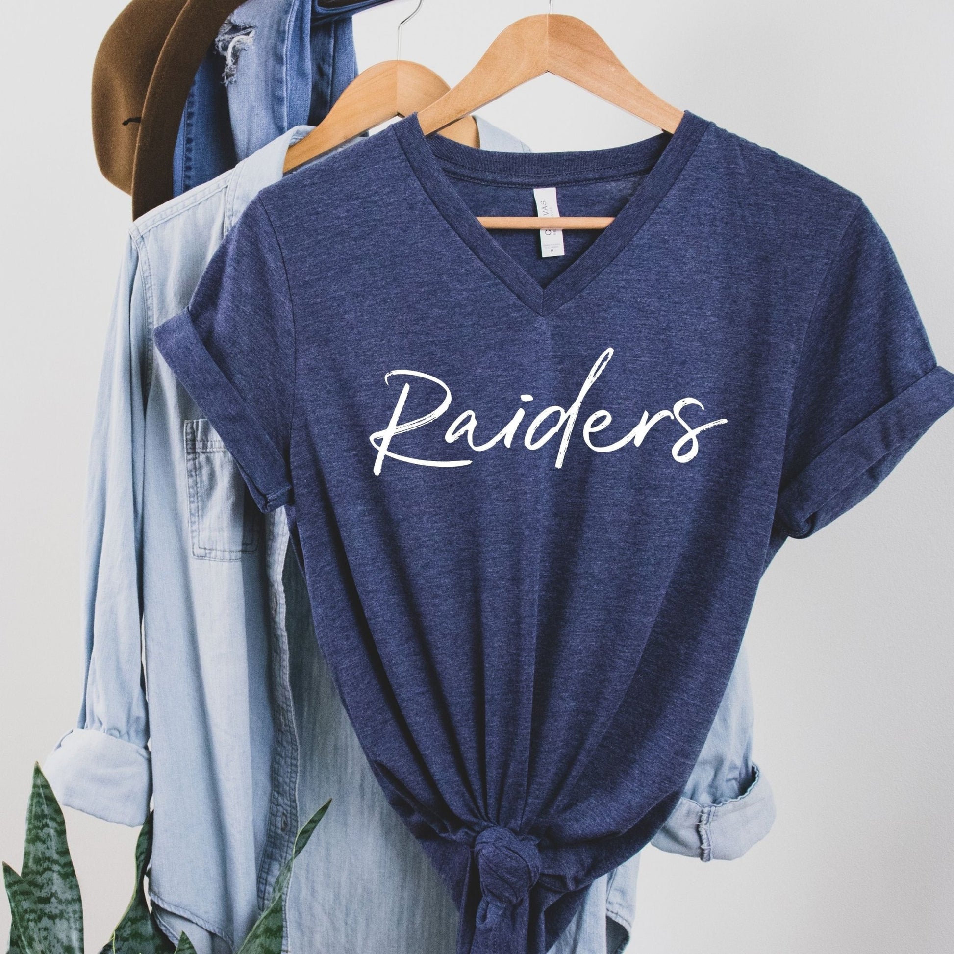 Raiders - heather navy v - neck - Sunfire Tees