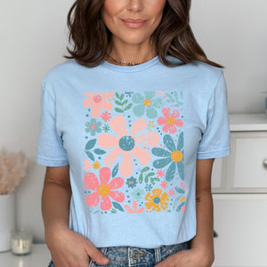 Retro Flowers - baby blue - Sunfire Tees