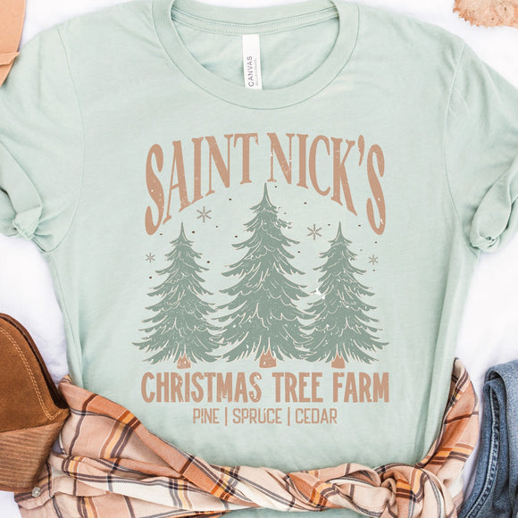 Saint Nick's Christmas Tree Farm - heather dusty blue - Sunfire Tees