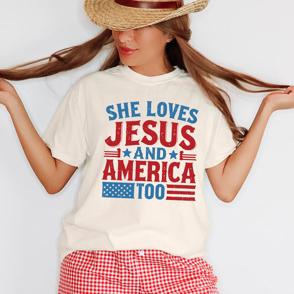 She Loves Jesus and America Too - natural - Sunfire Tees